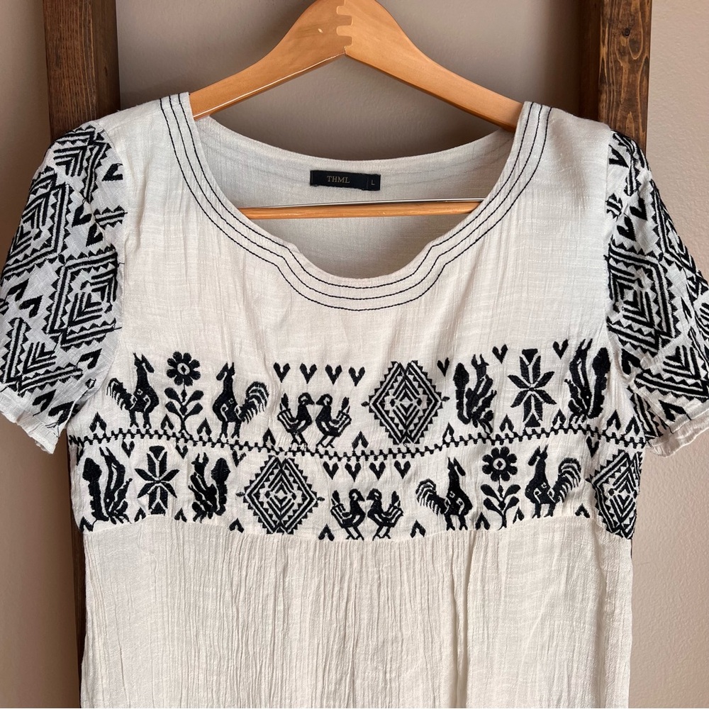 THML Anthropologie Gauzy Embroidered Cottagecore Short Sleeve Summer Top - Picture 2 of 6